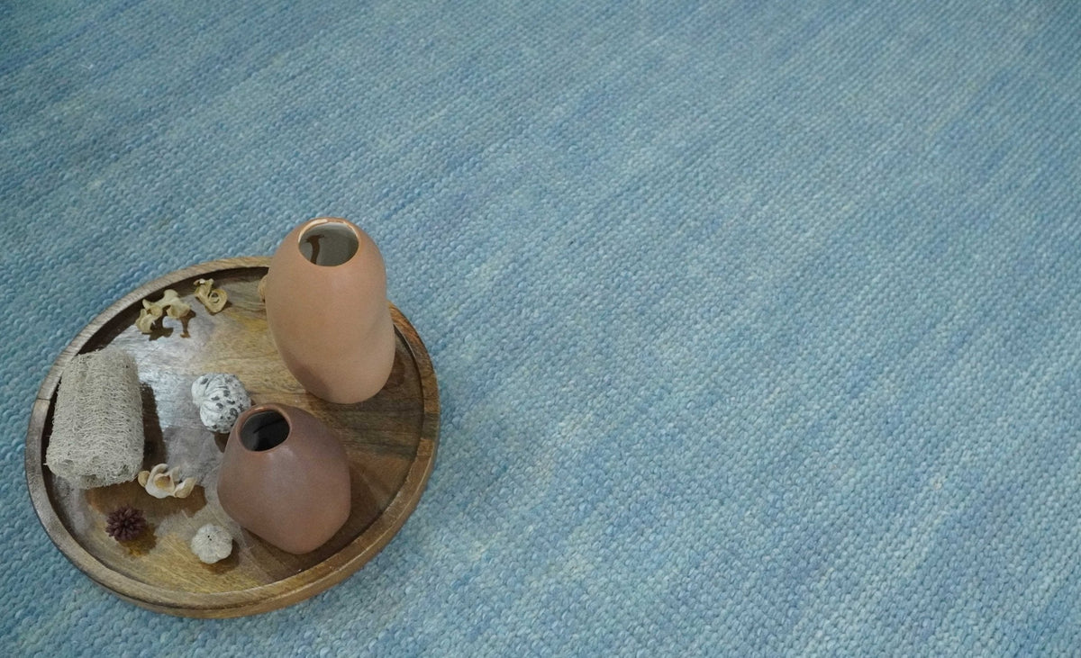Solid Plane Blue Custom Made Modern Hand knotted wool Area Rug.