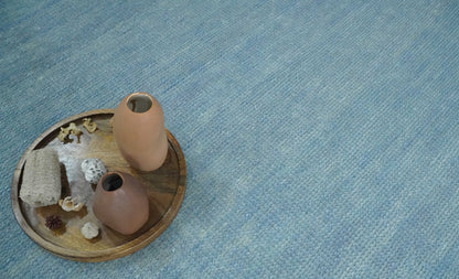 Solid Plane Blue Custom Made Modern Hand knotted wool Area Rug.