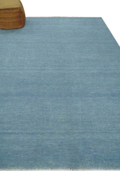 Solid Plane Blue Custom Made Modern Hand knotted wool Area Rug.