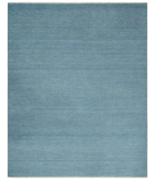 Solid Plane Blue Custom Made Modern Hand knotted wool Area Rug.