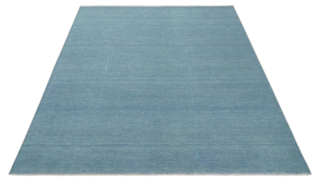 Solid Plane Blue Custom Made Modern Hand knotted wool Area Rug.