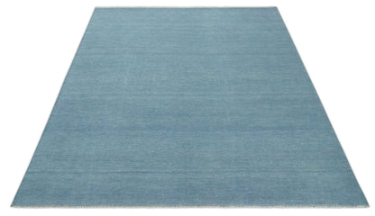Solid Plane Blue Custom Made Modern Hand knotted wool Area Rug.