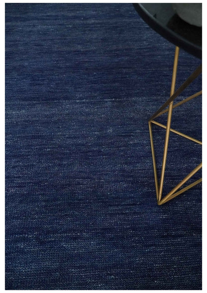 Solid Plane Navy Blue Hand knotted Modern 8x10 wool Area Rug.
