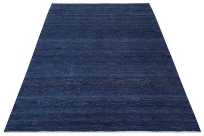 Solid Plane Navy Blue Hand knotted Modern 8x10 wool Area Rug.