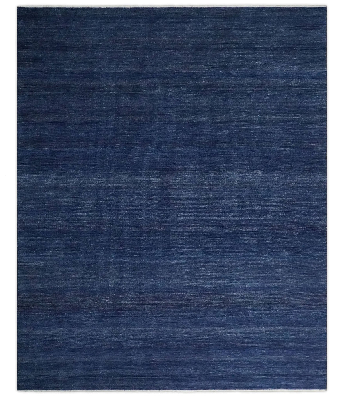 Solid Plane Navy Blue Hand knotted Modern 8x10 wool Area Rug.