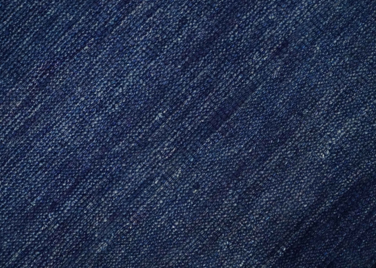 Solid Plane Navy Blue Hand knotted Modern 8x10 wool Area Rug.