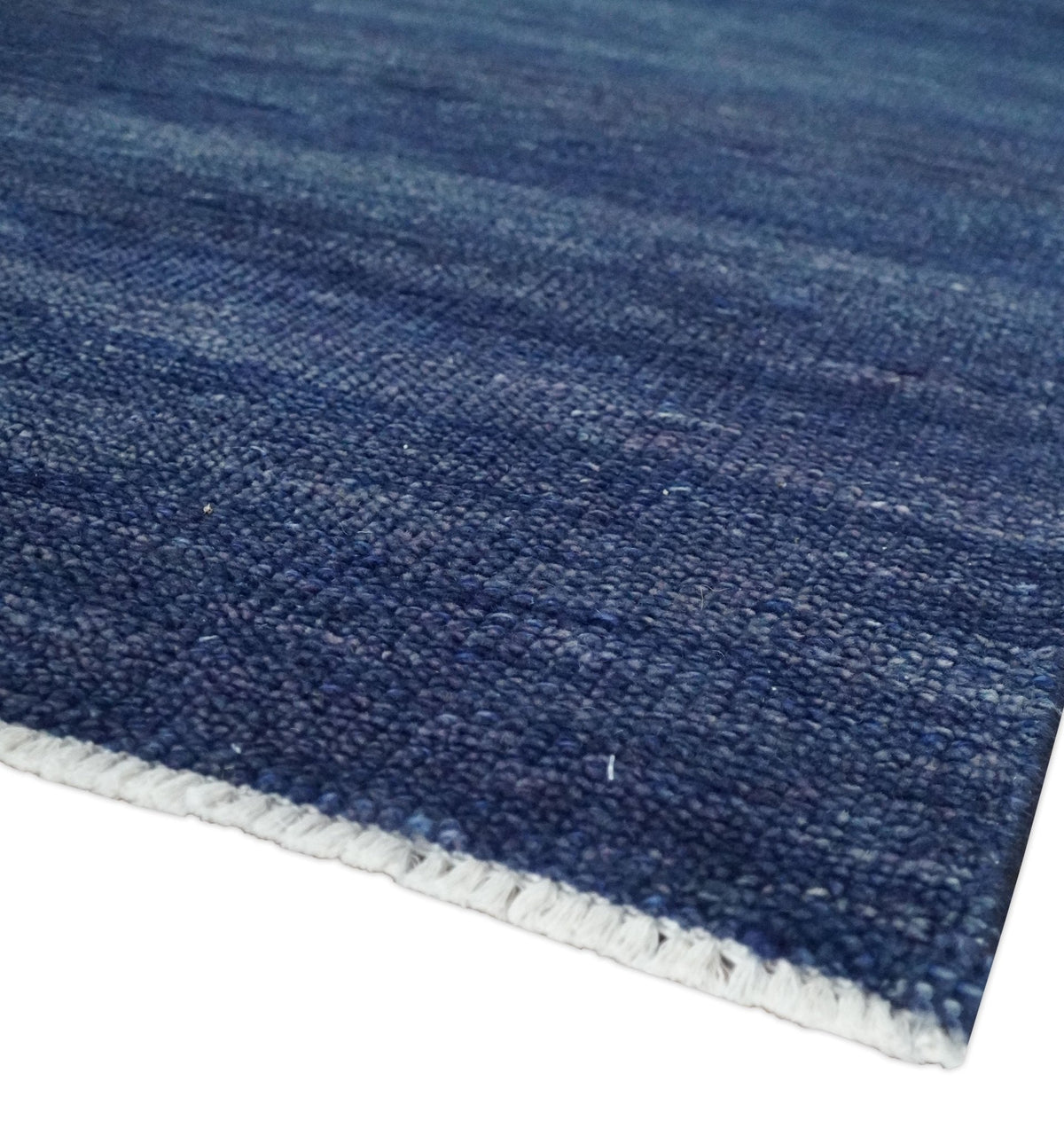 Solid Plane Navy Blue Hand knotted Modern 8x10 wool Area Rug.