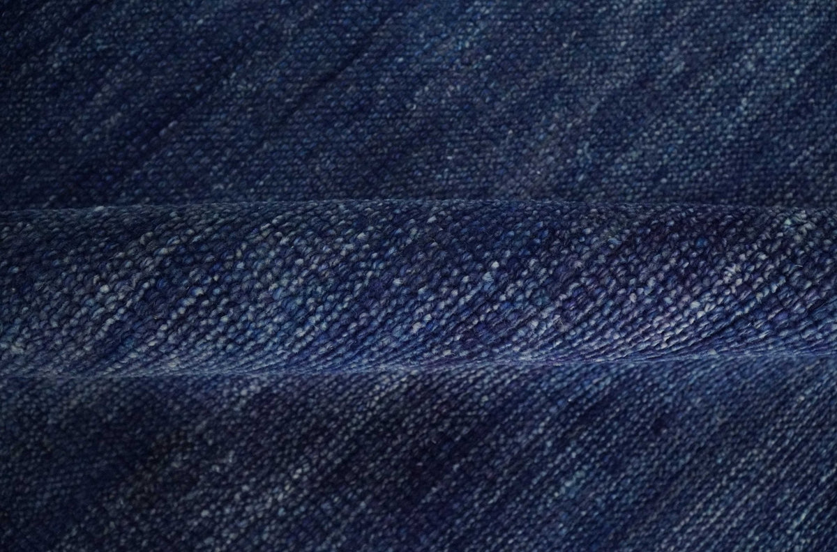 Solid Plane Navy Blue Hand knotted Modern 8x10 wool Area Rug.