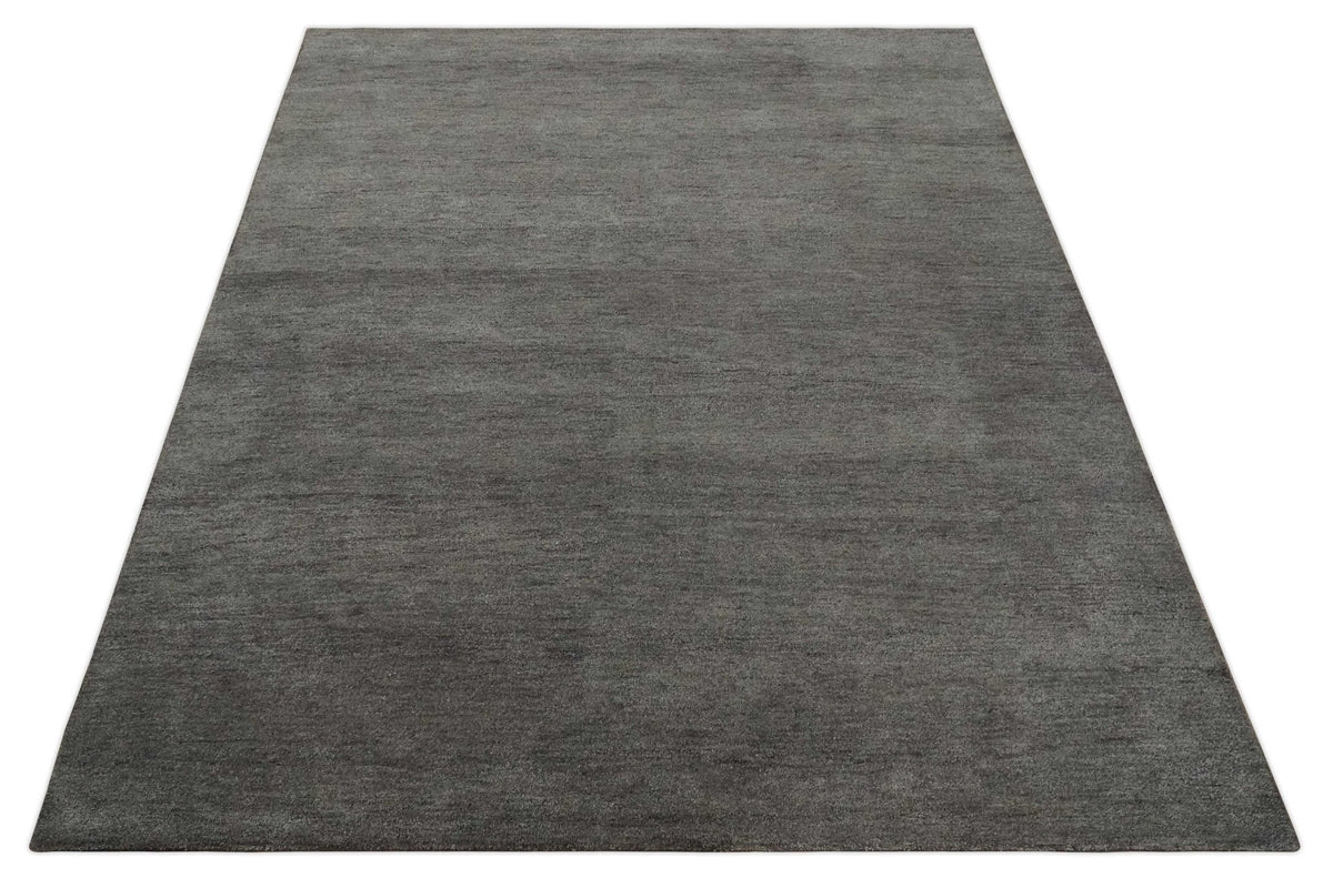 Solid Charcoal Woolen Hand Tufted contemporary area Rug.