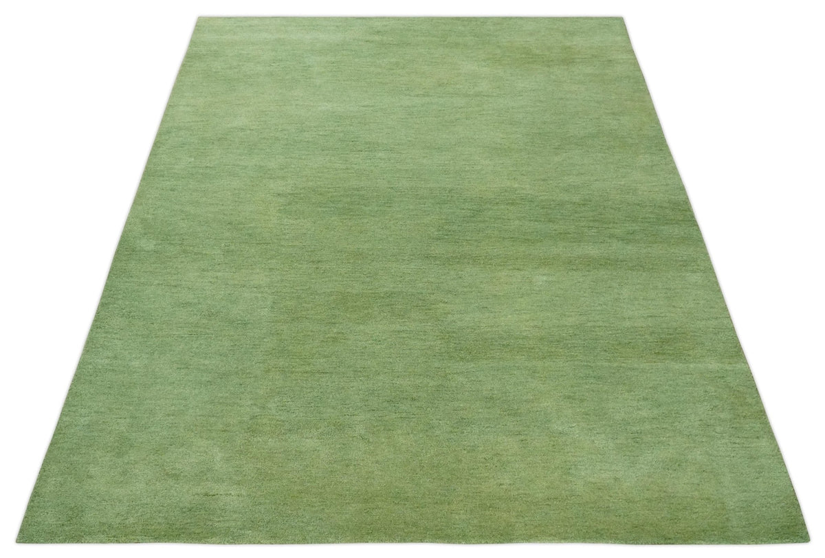 Custom Made solid Green Woolen Hand Tufted contemporary area Rug.