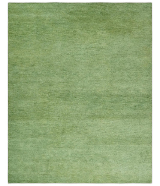 Custom Made solid Green Woolen Hand Tufted contemporary area Rug.