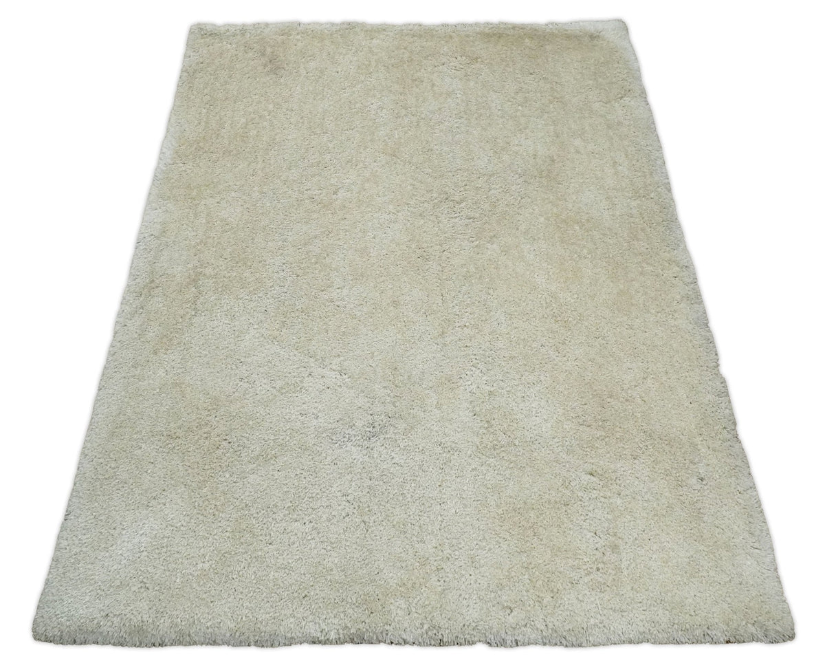 Solid Plush and Soft 3x5, 4x6 and 5x7 Hand Woven Shag Ivory Area Rug | SHAG1.