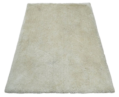 Solid Plush and Soft 3x5, 4x6 and 5x7 Hand Woven Shag Ivory Area Rug | SHAG1.