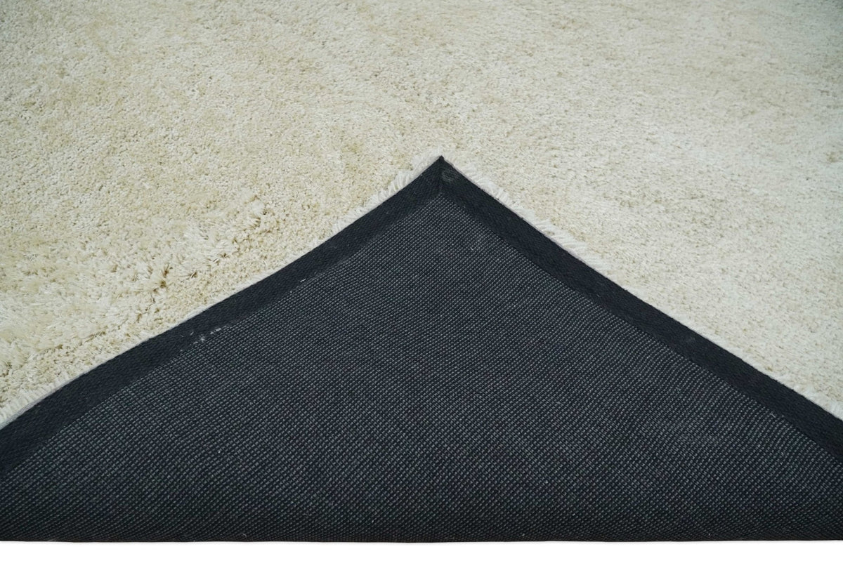 Solid Plush and Soft 3x5, 4x6 and 5x7 Hand Woven Shag Ivory Area Rug | SHAG1.