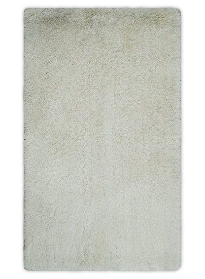Solid Plush and Soft 3x5, 4x6 and 5x7 Hand Woven Shag Ivory Area Rug | SHAG1.