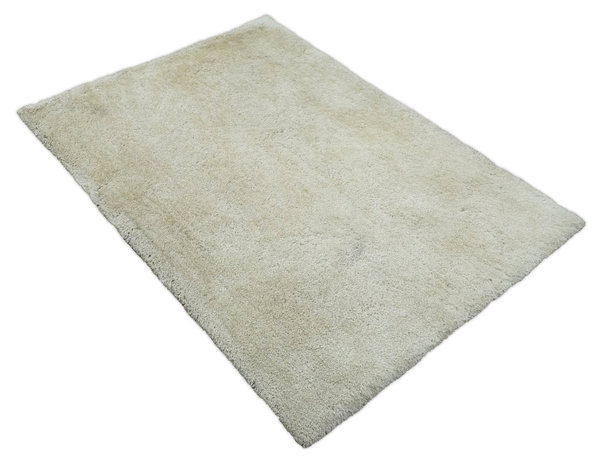 Solid Plush and Soft 3x5, 4x6 and 5x7 Hand Woven Shag Ivory Area Rug | SHAG1.