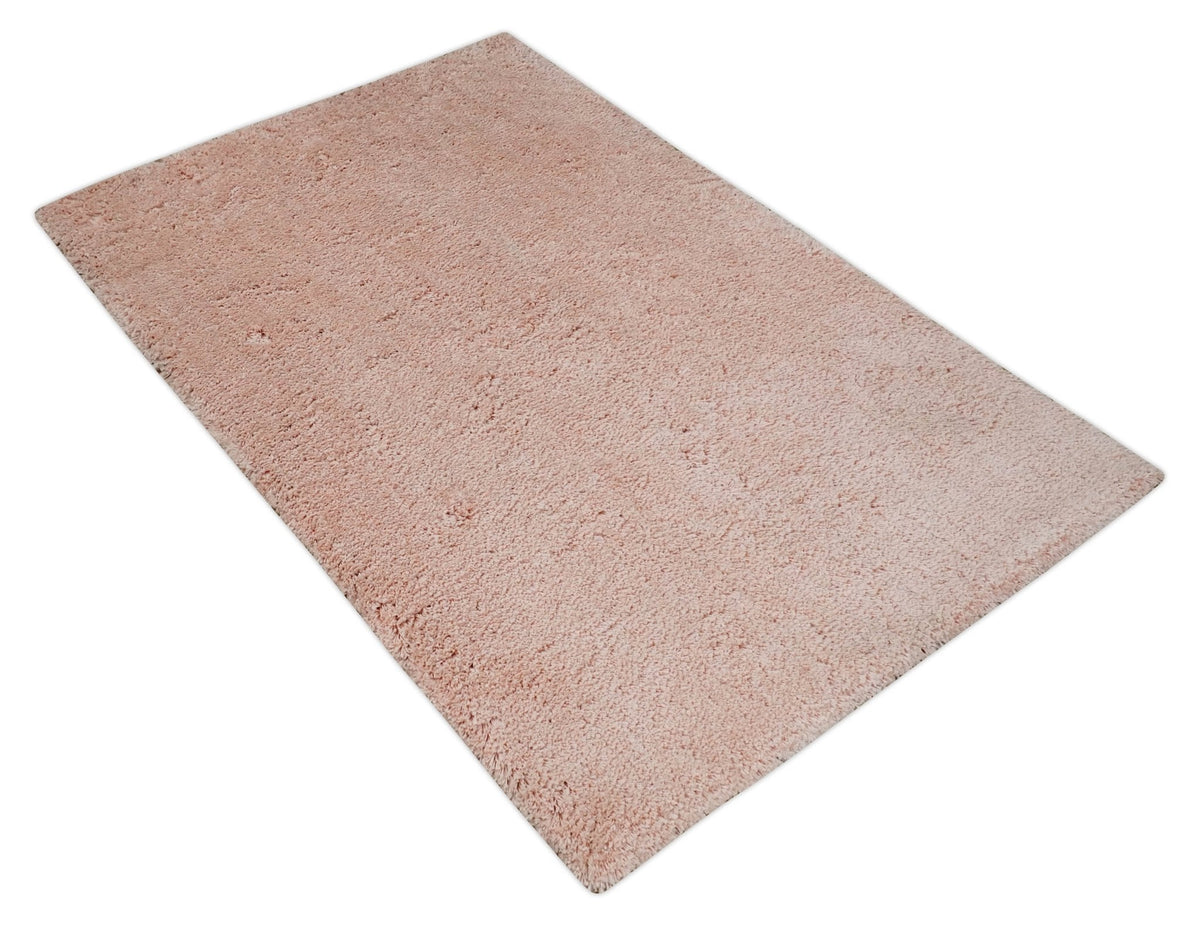 Solid Plush and Soft 3x5, 4x6 and 5x7 Hand Woven Shag Peach Area Rug | SHAG11.