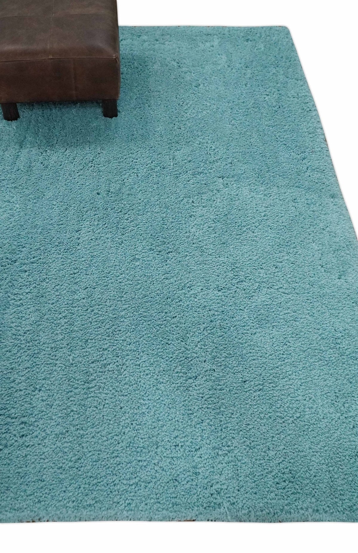 Solid Plush and Soft 3x5, 4x6 and 5x7 Hand Woven Shag Teal Area Rug.