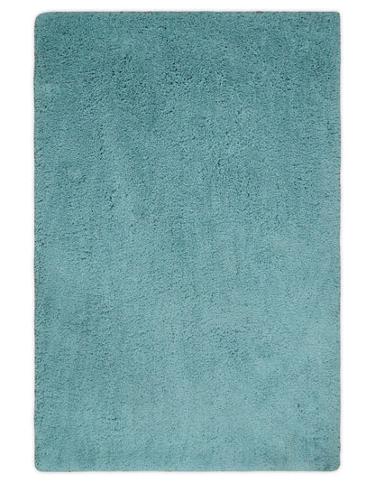 Solid Plush and Soft 3x5, 4x6 and 5x7 Hand Woven Shag Teal Area Rug.