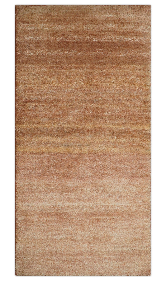 Solid Rust Hand knotted Contemporary Custom Made wool Area Rug.