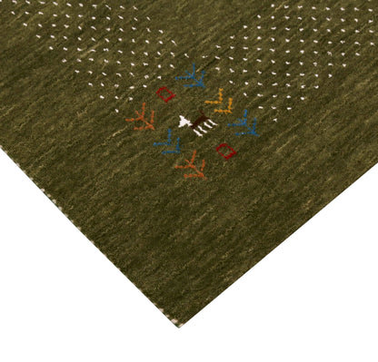 Solid with Border Patterns Hand Loomed Wool Area Rug.