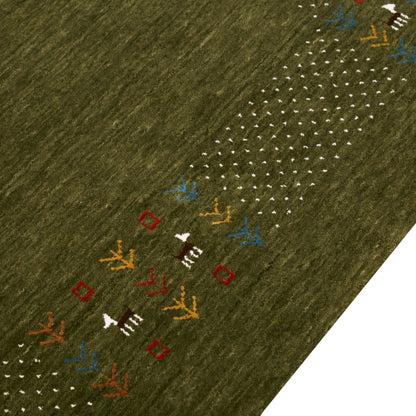 Solid with Border Patterns Hand Loomed Wool Area Rug.