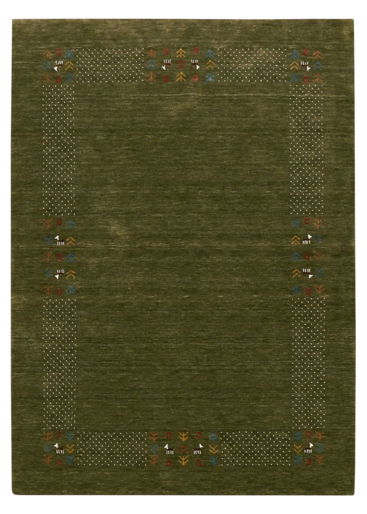 Solid with Border Patterns Hand Loomed Wool Area Rug.