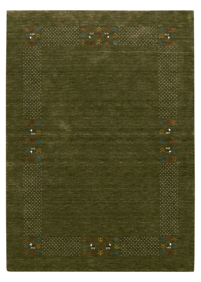Solid with Border Patterns Hand Loomed Wool Area Rug.