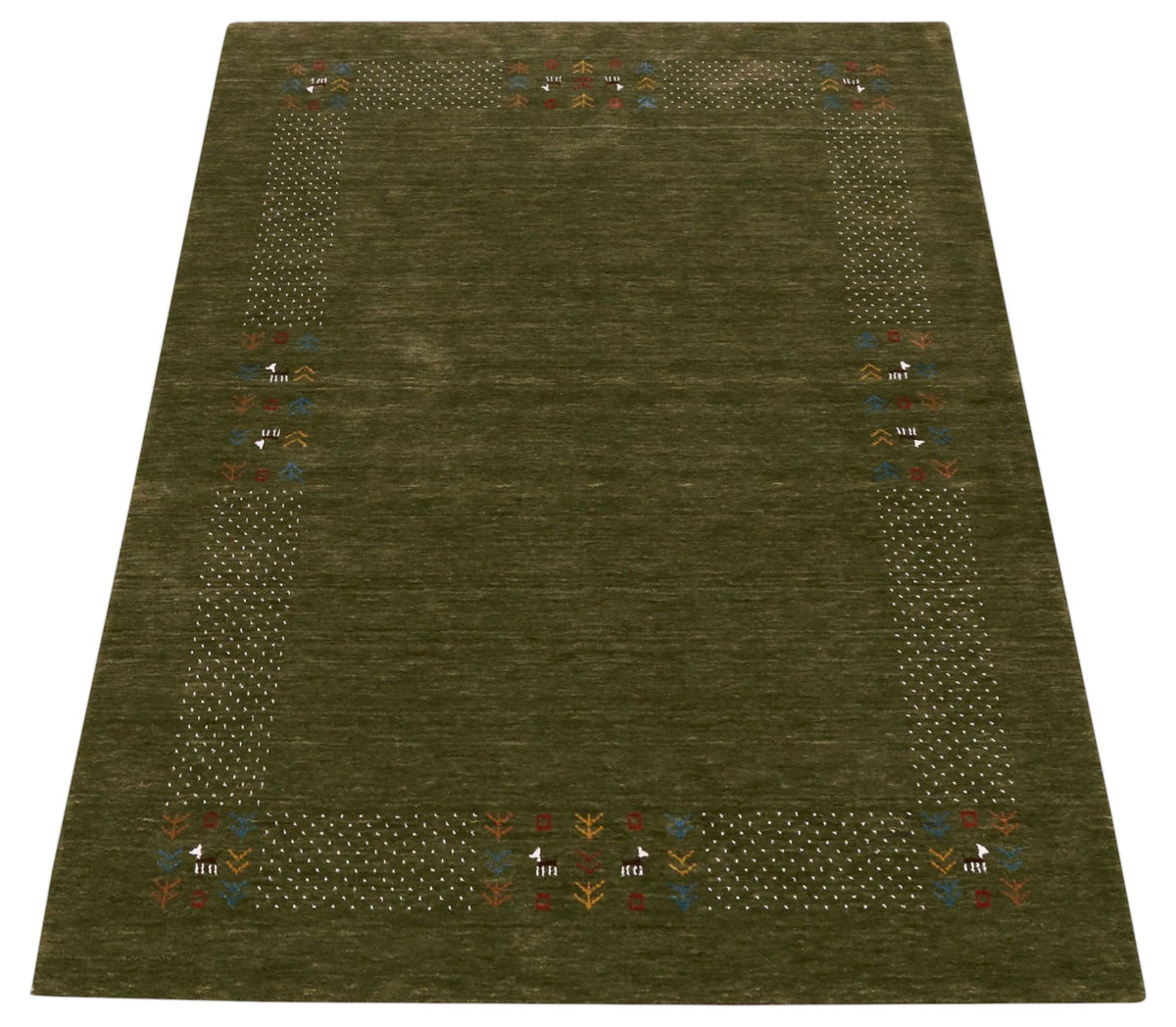Solid with Border Patterns Hand Loomed Wool Area Rug.