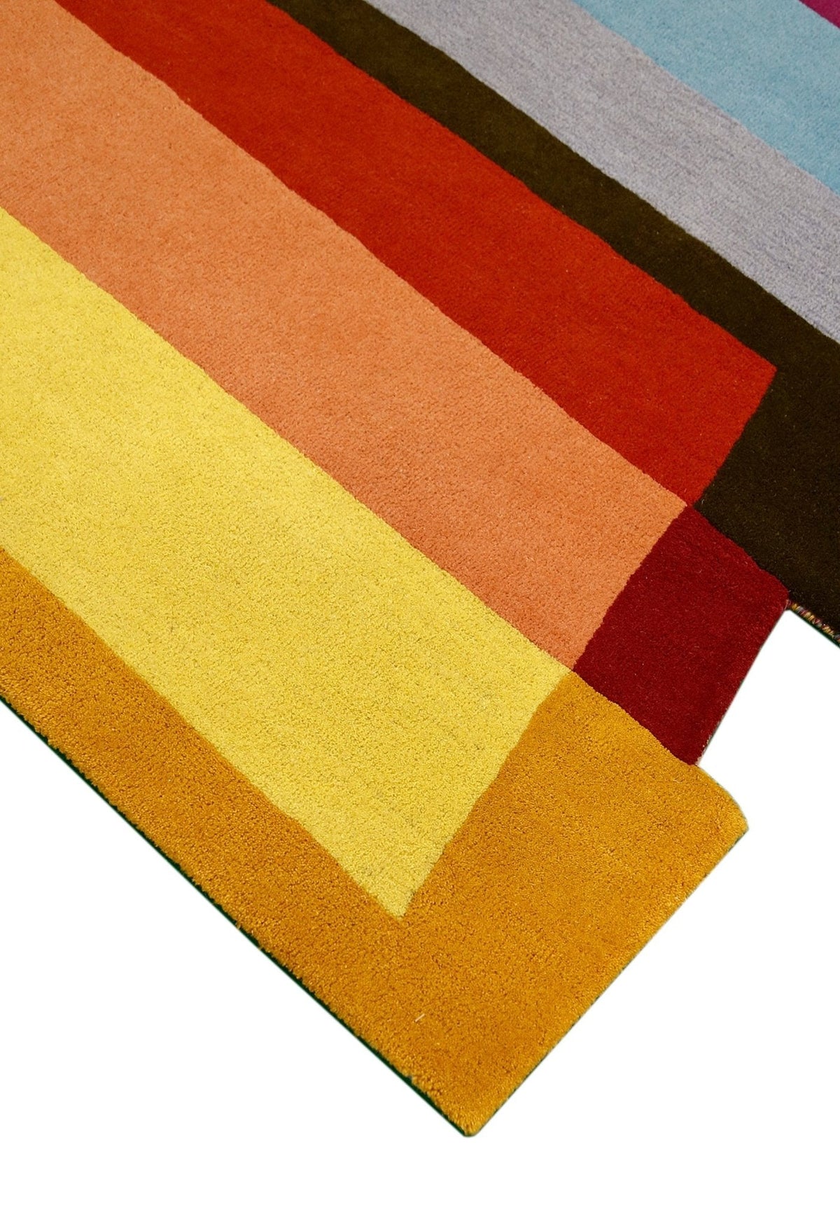 Stax Modern Stripes Pattern Colorful Hand Tufted 5x8 Wool Rug.