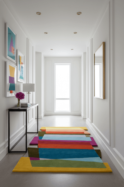 Stax Modern Stripes Pattern Colorful Hand Tufted 5x8 Wool Rug.