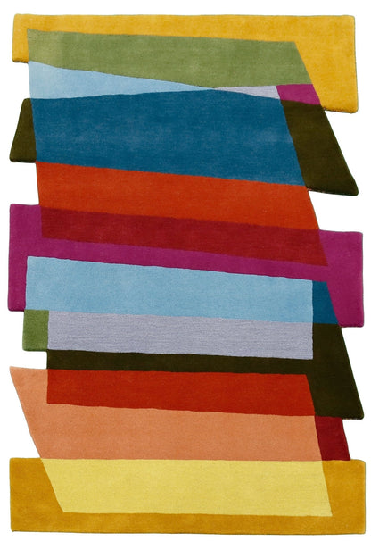 Stax Modern Stripes Pattern Colorful Hand Tufted 5x8 Wool Rug.