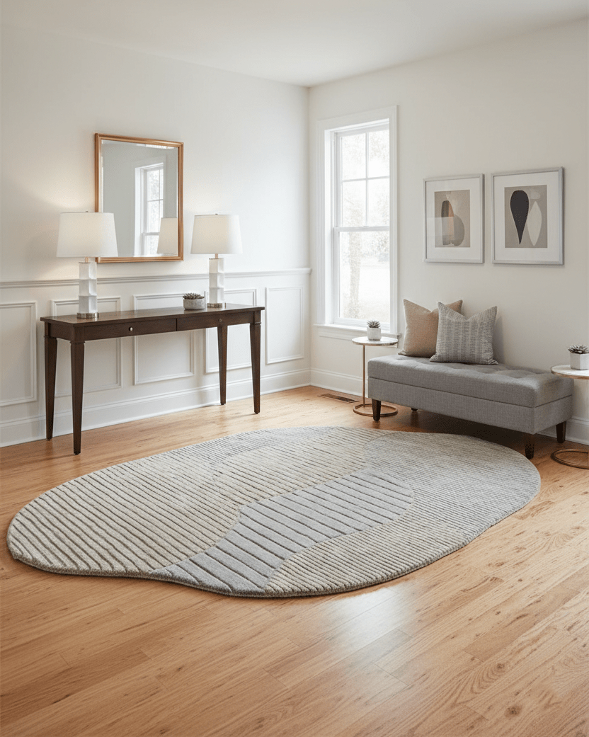 Stone Modern Ripple Beige And Gray Hand Tufted 5x7 Wool Rug