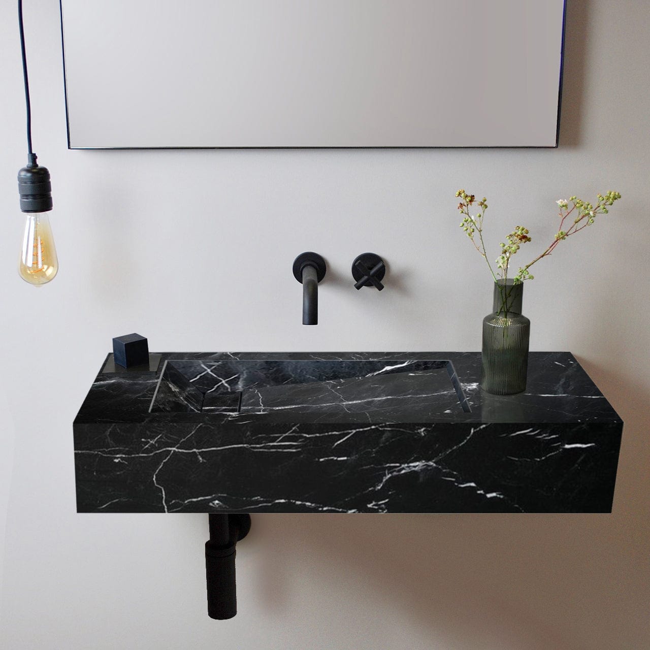 Villohome | Online Flooring Shop Stone Sinks 8-14 Weeks / (W)18" (W)30" (H)7" / Polished Alexandrette Black Marble Modern Rectangular Sink Wall-mount Bathroom Sink (W)18" (L)30" (H)7" Alexandrette Black Marble Modern Rectangular Sink Wall-mount Bathroom Sink (W)18" (L)30" (H)7"