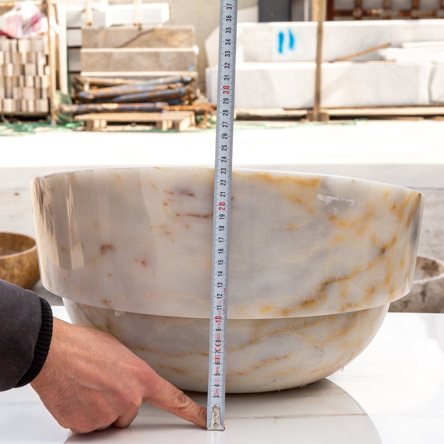 Villohome | Online Flooring Shop Stone Sinks Bianco Giallo Marble Hair Salon Above Vanity Vessel Sink Polished (D)16" (H)9" Bianco Giallo Marble Hair Salon Above Vanity Vessel Sink Polished (D)16" (H)9"