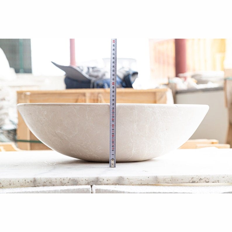 Villohome | Online Flooring Shop Stone Sinks Botticino Marble Natural Stone Oval Shape Above Vanity Vessel Sink Honed (W)16" (L)20.5" (H)6" Botticino Marble Natural Stone Oval Shape Above Vanity Vessel Sink Honed (W)16" (L)20.5" (H)6"