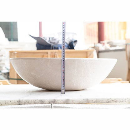 Villohome | Online Flooring Shop Stone Sinks Botticino Marble Natural Stone Oval Shape Above Vanity Vessel Sink Honed (W)16" (L)20.5" (H)6" Botticino Marble Natural Stone Oval Shape Above Vanity Vessel Sink Honed (W)16" (L)20.5" (H)6"