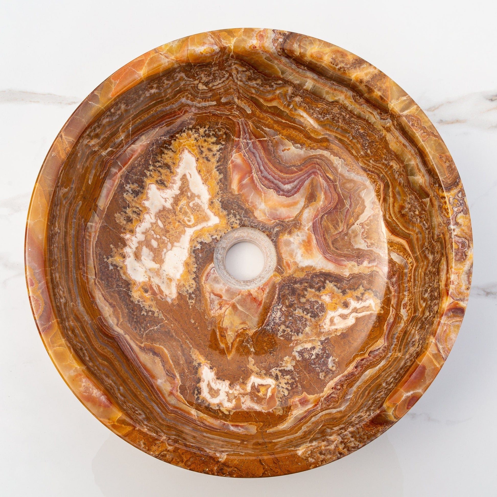 Villohome | Online Flooring Shop Stone Sinks Brown Onyx Translucent Natural Stone Above Vanity Bathroom Sink Polished (D)16" (H)5" Brown Onyx Translucent Natural Stone Above Vanity Bathroom Sink Polished (D)16" (H)5"