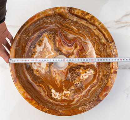 Villohome | Online Flooring Shop Stone Sinks Brown Onyx Translucent Natural Stone Above Vanity Bathroom Sink Polished (D)16" (H)5" Brown Onyx Translucent Natural Stone Above Vanity Bathroom Sink Polished (D)16" (H)5"