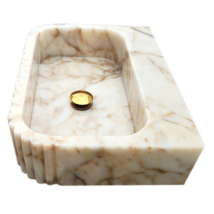 Villohome | Online Flooring Shop Stone Sinks Calacatta Gold Marble Wall-mount Bathroom Vanity Sink Fluted (W)16" (L)20" (H)6" Calacatta Gold Marble Wall-mount Bathroom Vanity Sink Fluted (W)16" (L)20" (H)6"