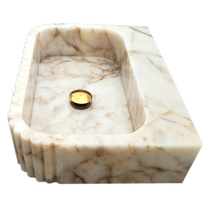 Villohome | Online Flooring Shop Stone Sinks Calacatta Gold Marble Wall-mount Bathroom Vanity Sink Fluted (W)16" (L)20" (H)6" Calacatta Gold Marble Wall-mount Bathroom Vanity Sink Fluted (W)16" (L)20" (H)6"