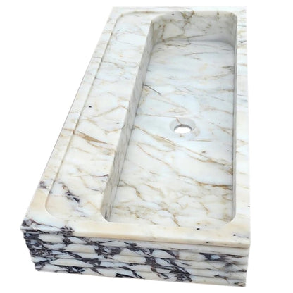 Villohome | Online Flooring Shop Stone Sinks Calacatta Viola Gold Marble Wall-mount Bathroom Sink Horizontal Fluted (W)16" (W)36" (H)5" Calacatta Viola Gold Marble Wall-mount Bathroom Sink Horizontal Fluted (W)16" (W)36" (H)5"