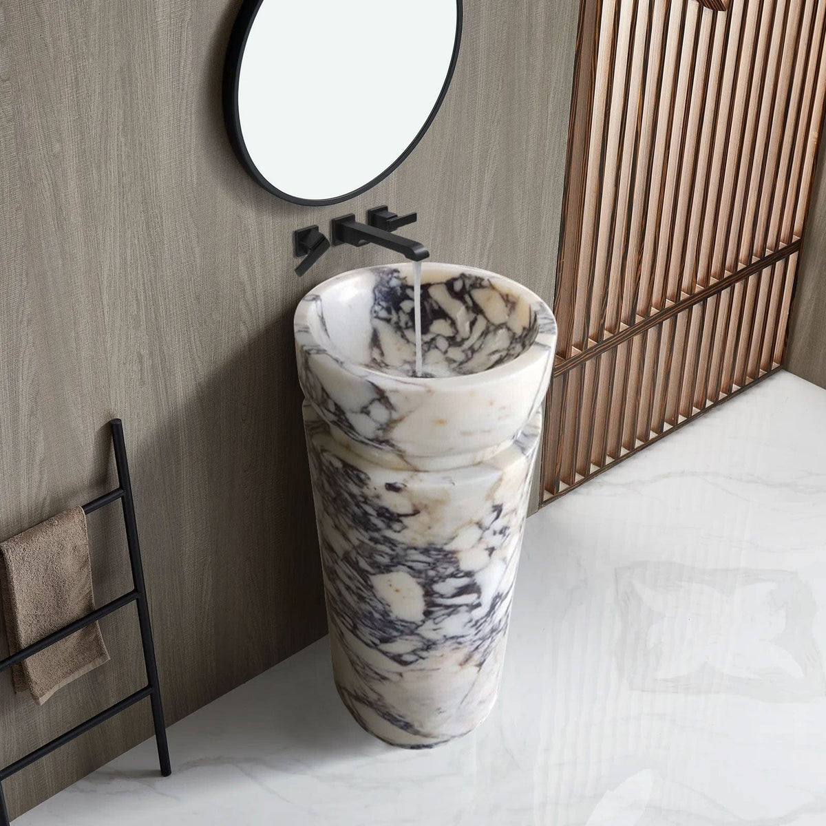 Villohome | Online Flooring Shop Stone Sinks 8-14 Weeks / (W)18" (L)18" (H)33" / Polished Calacatta Viola Marble Designer Pedestal Stand-Alone Sink (W)18" (L)18" (H)33" Calacatta Viola Marble Designer Pedestal Stand-Alone Sink (W)18" (L)18" (H)33"