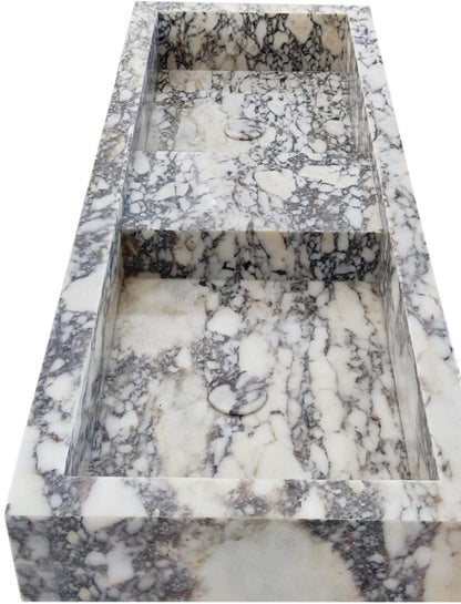 Villohome | Online Flooring Shop Stone Sinks Calacatta Viola Marble Double Bathroom Sink Polished (W)19" (L)53" (H)6" Calacatta Viola Marble Double Bathroom Sink Polished (W)19" (L)53" (H)6"