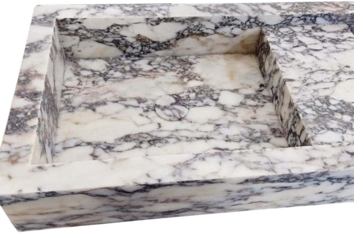 Villohome | Online Flooring Shop Stone Sinks Calacatta Viola Marble Double Bathroom Sink Polished (W)19" (L)53" (H)6" Calacatta Viola Marble Double Bathroom Sink Polished (W)19" (L)53" (H)6"
