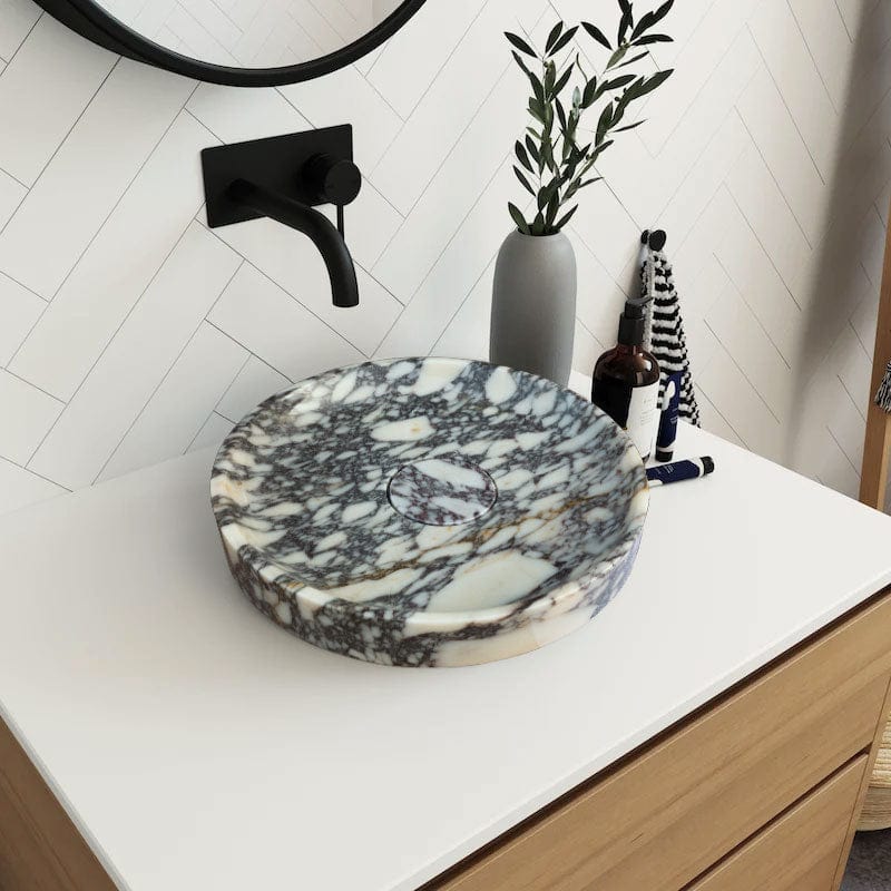 Villohome | Online Flooring Shop Stone Sinks 8-14 Weeks / (D):15.5" (H):4.5" / Polished Calacatta Viola Marble Natural Stone Round Above Vanity Bathroom Sink Polished (D)15.5" (H)4.5" Calacatta Viola Marble Natural Stone Round Above Vanity Bathroom Sink Polished (D)15.5" (H)4.5"
