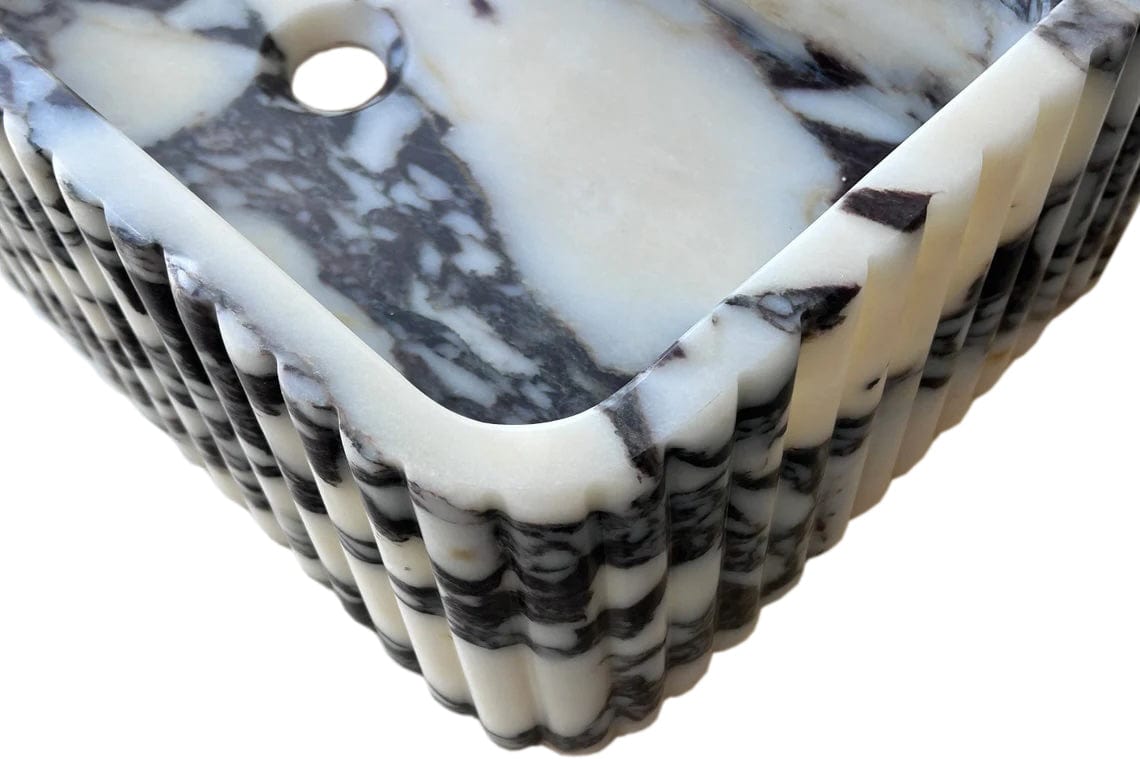 Villohome | Online Flooring Shop Stone Sinks Calacatta Viola Marble Wall-Mount Rectangular Fluted Bathroom Sink (W)16" (L)24" (H)8" Calacatta Viola Marble Wall-Mount Rectangular Fluted Bathroom Sink (W)16" (L)24" (H)8"