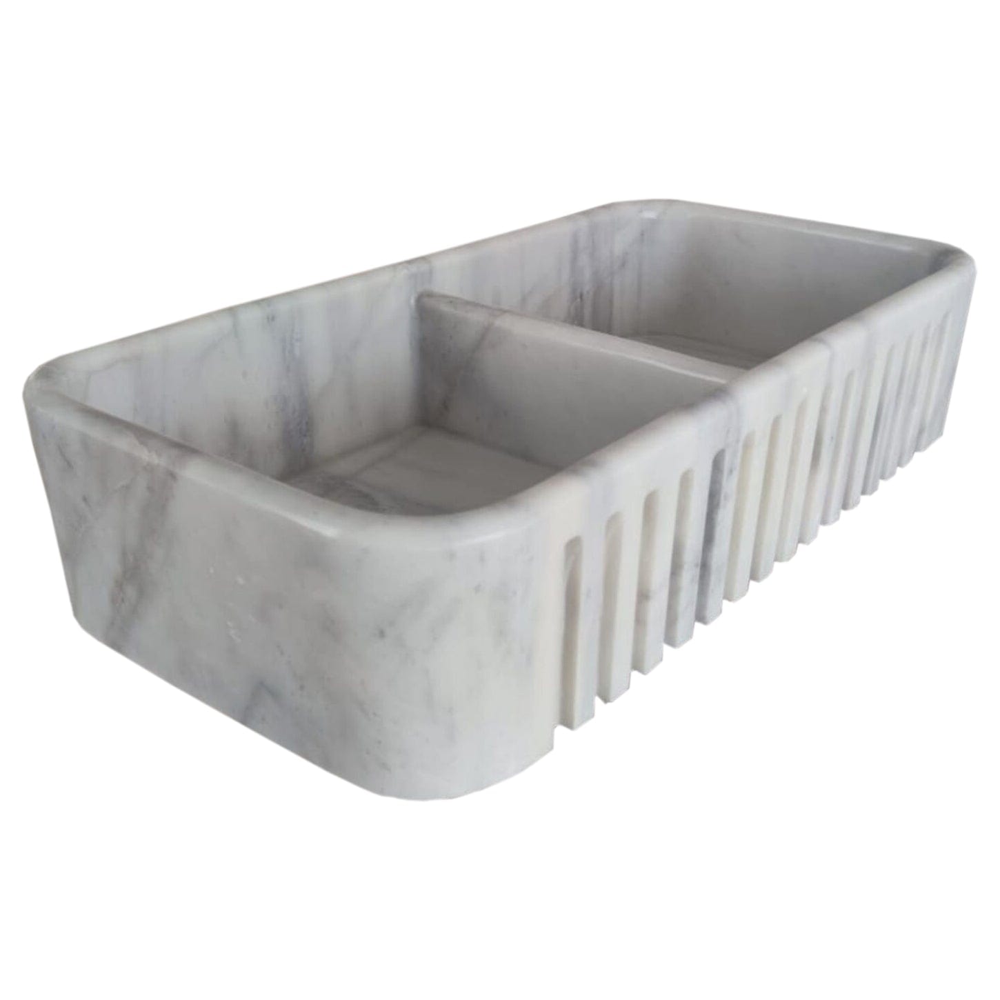 TCSC | Carrara White Marble Farmhouse Apron Kitchen Double Sink (W)18\, image size:1450x1450