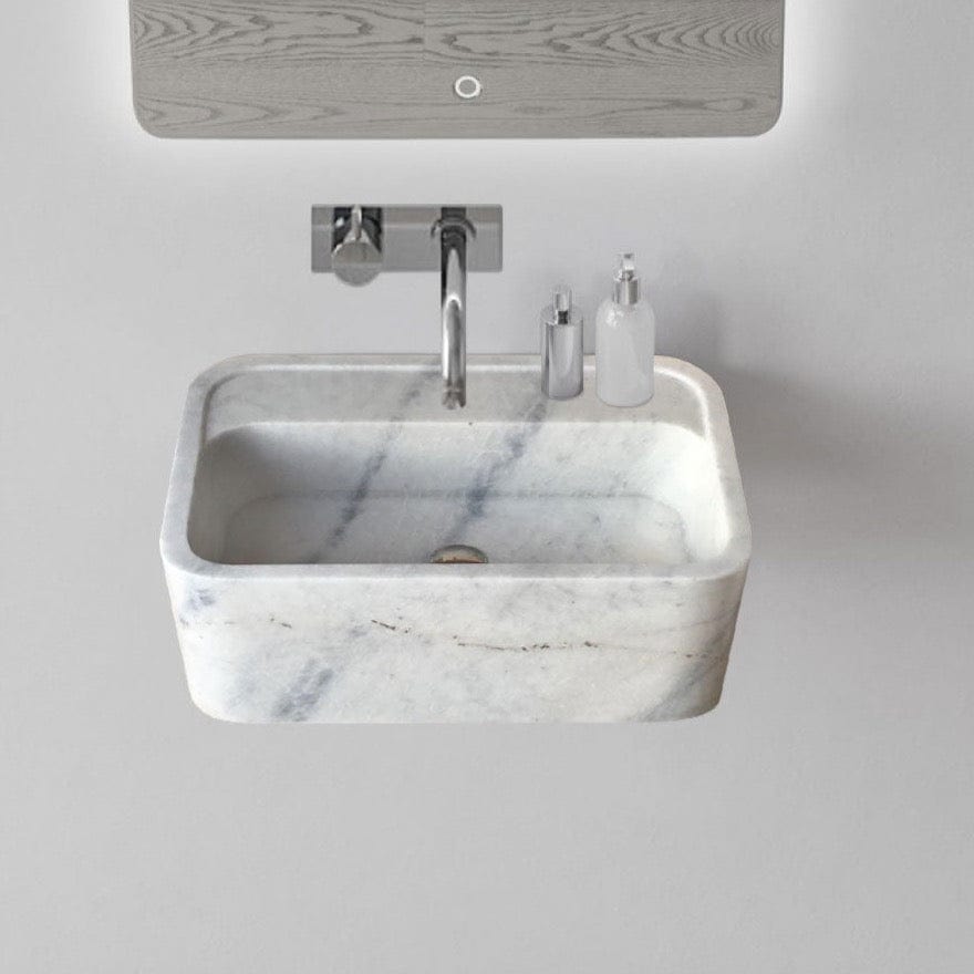 Villohome | Online Flooring Shop Stone Sinks Carrara White Marble Rectangular Wall-mount Bathroom Sink (W)16" (L)24" (H)12" Carrara White Marble Rectangular Wall-mount Bathroom Sink (W)16" (L)24" (H)12"