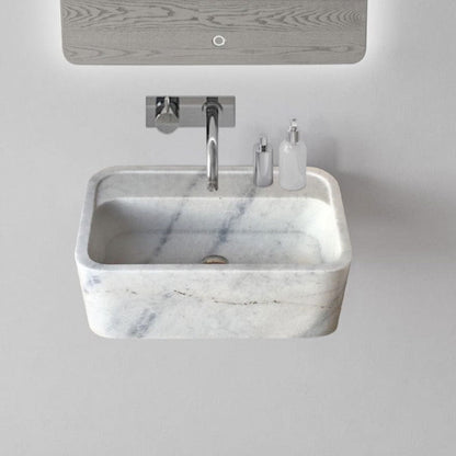 Villohome | Online Flooring Shop Stone Sinks Carrara White Marble Rectangular Wall-mount Bathroom Sink (W)16" (L)24" (H)12" Carrara White Marble Rectangular Wall-mount Bathroom Sink (W)16" (L)24" (H)12"